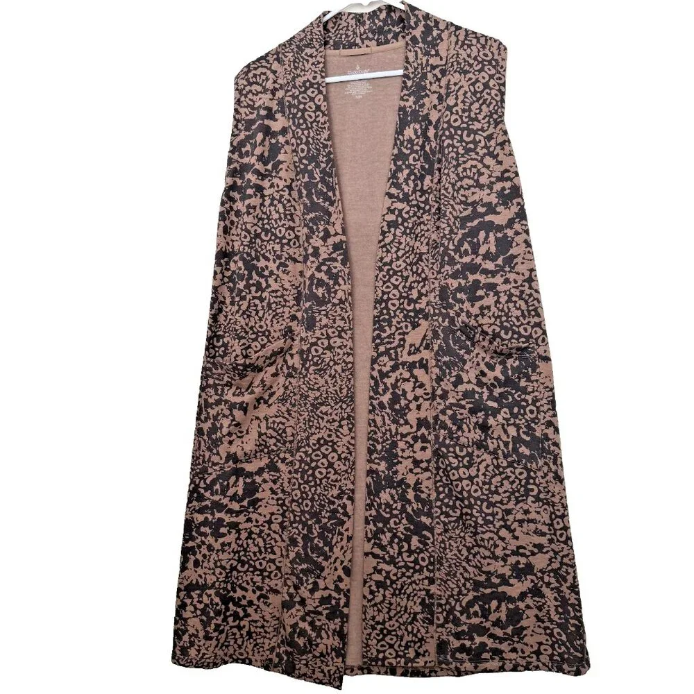 Cuddl Duds Womens Longline Animal Print Vest Size S/M Open Front Layer Lagenlook